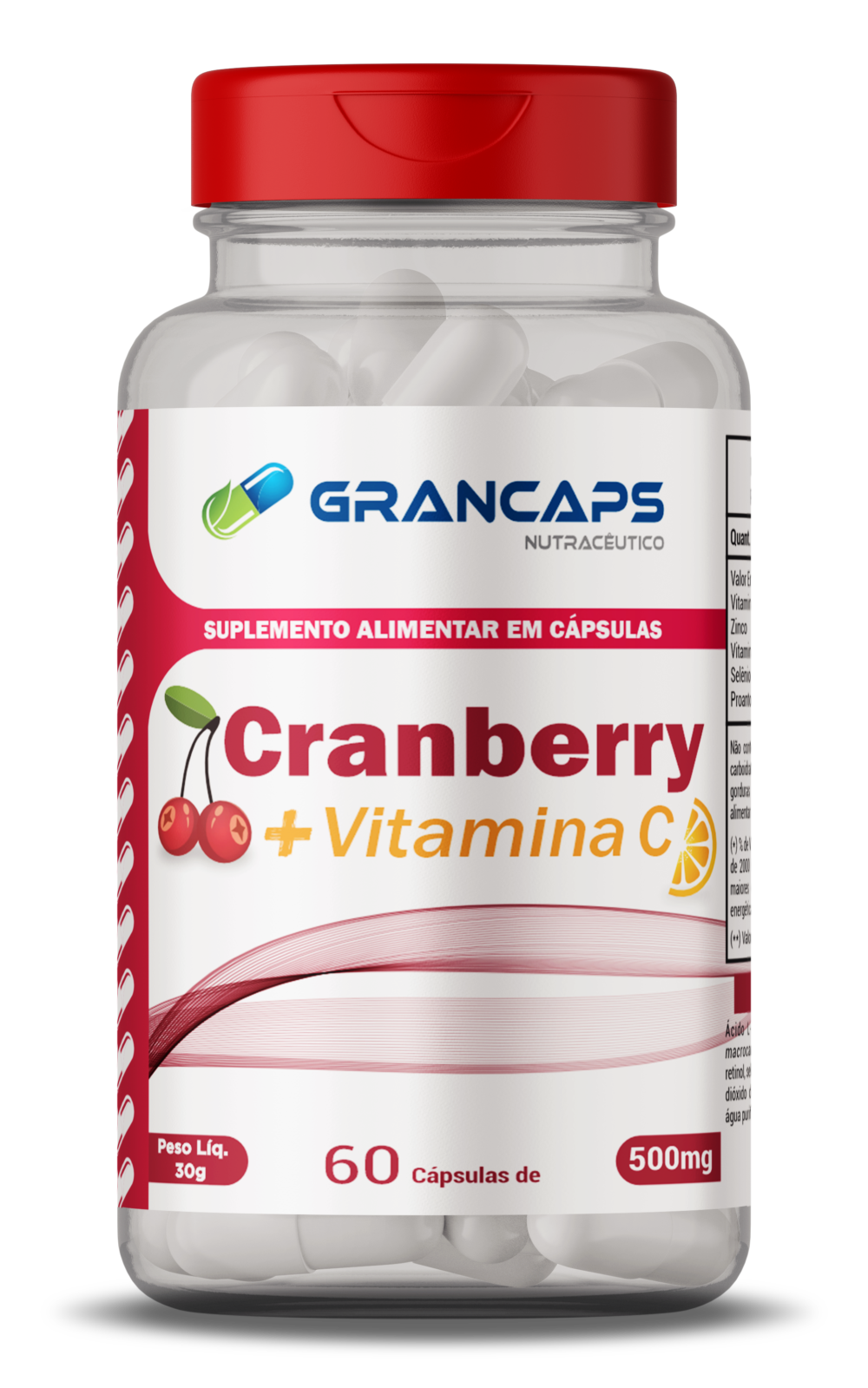 CRANBERRY + VITAMINA C - 500MG - 60 CÁPSULAS - Grancaps